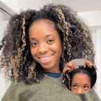 QVR Invisible Lace Edge Kinky Curly V Part Wigs Highlight #1B/30 No Leave Out Human Hair Wig