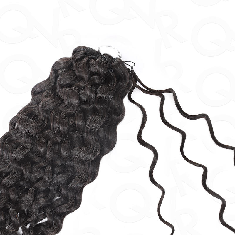 QVR Water Wave Crochet Hair Natural Black Machine Made Feather Human Hair Extension