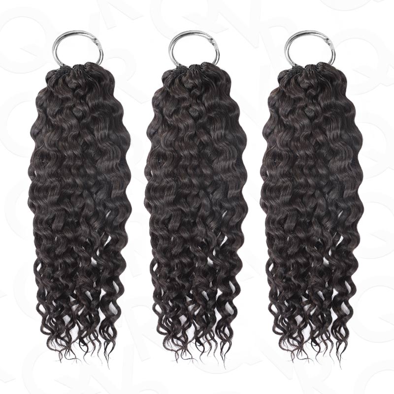QVR Water Wave Crochet Hair Natural Black Machine Made Feather Human Hair Extension