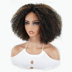 QVR High Quality Natural Curly V Part Wig Highlight #1B/30 Human Hair Short Bob Wig