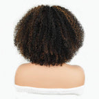 QVR High Quality Natural Curly V Part Wig Highlight #1B/30 Human Hair Short Bob Wig