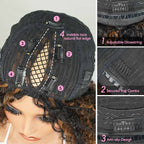 QVR High Quality Natural Curly V Part Wig Highlight #1B/30 Human Hair Short Bob Wig