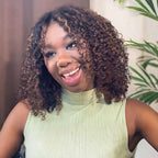 QVR Invisible Lace Edge Kinky Curly V Part Wigs Highlight #1B/30 No Leave Out Human Hair Wig