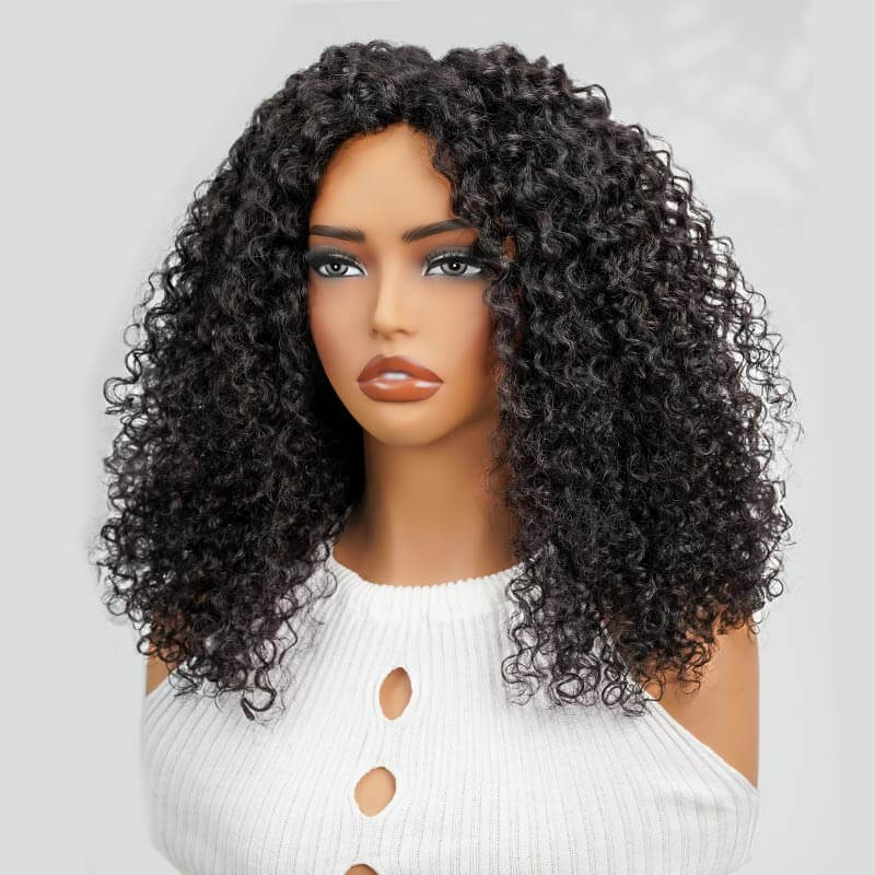 QVR Twist Curly V Part Wigs No Leave Out Human Hair Wig Beginner Friendly