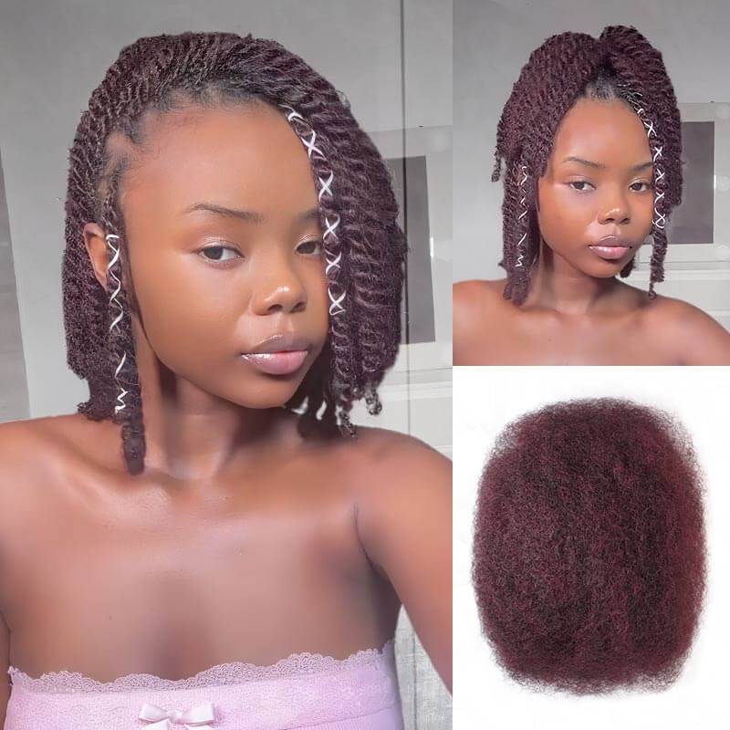 QVR Mix #1B/99J Color Afro Kinky Bulk Human Hair For Braiding Dreadlock Hair