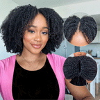 QVR Glueless Burmese Curly V Part Wigs Natural Black Invisible Lace Edge Human Hair Wig