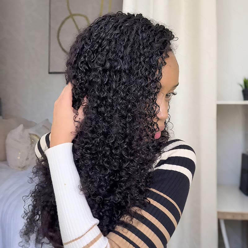 QVR Ramen Curl Crochet Hair Natural Black Machine Made Feather Crochet Human Hair Extension