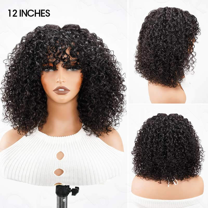 QVR Water Wave Short Pixie Bob Cut Wigs With Bangs For Black Women