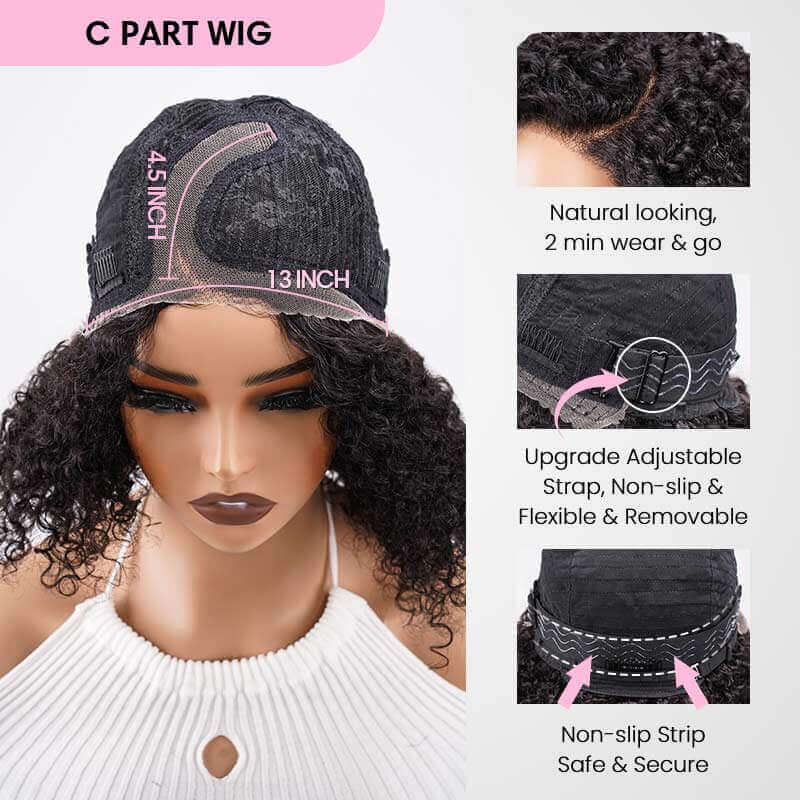 QVR Short Cut Curly Human Hair Minimalist Lace Glueless Side Part Wig