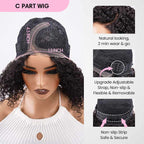 QVR Short Cut Curly Human Hair Minimalist Lace Glueless Side Part Wig