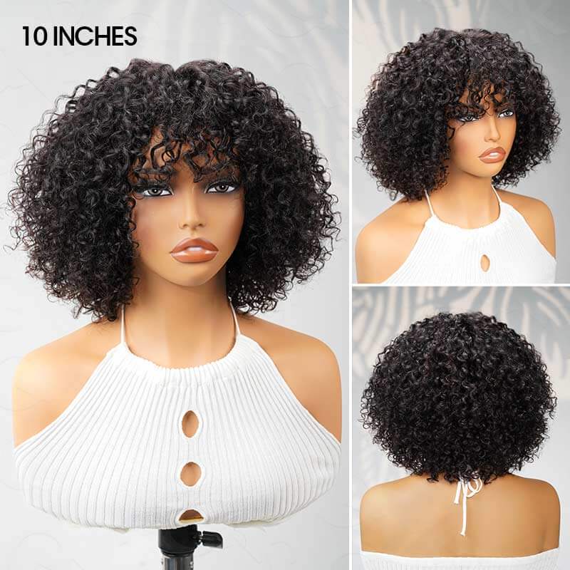 QVR Water Wave Short Pixie Bob Cut Wigs With Bangs For Black Women