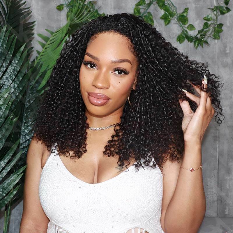 QVR Ramen Curl Crochet Hair Natural Black Machine Made Feather Crochet Human Hair Extension