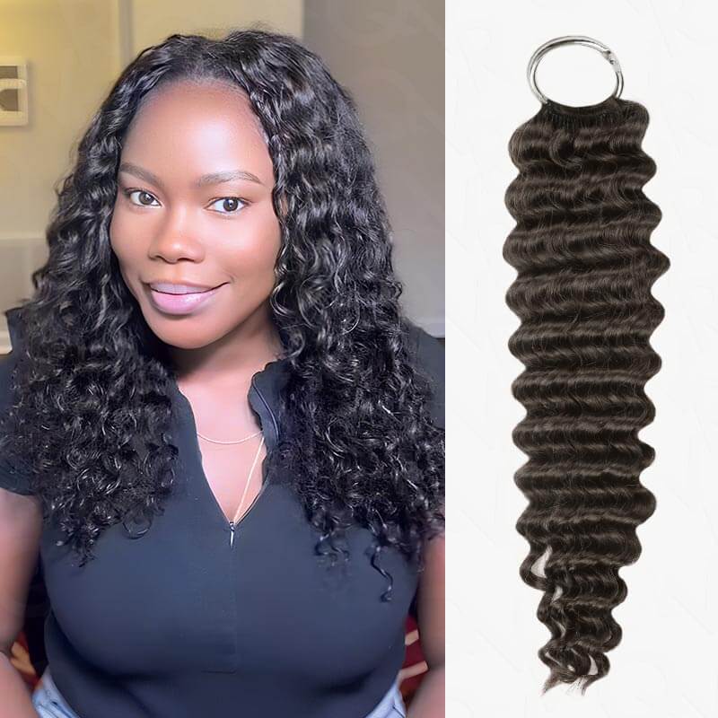 QVR Deep Wave Crochet Hair Natural Black Machine Made Feather Human Hair Extension
