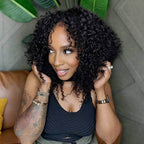 QVR Natural Black Small Kinky Curly Machine Made Feather Crochet Human Hair Extension