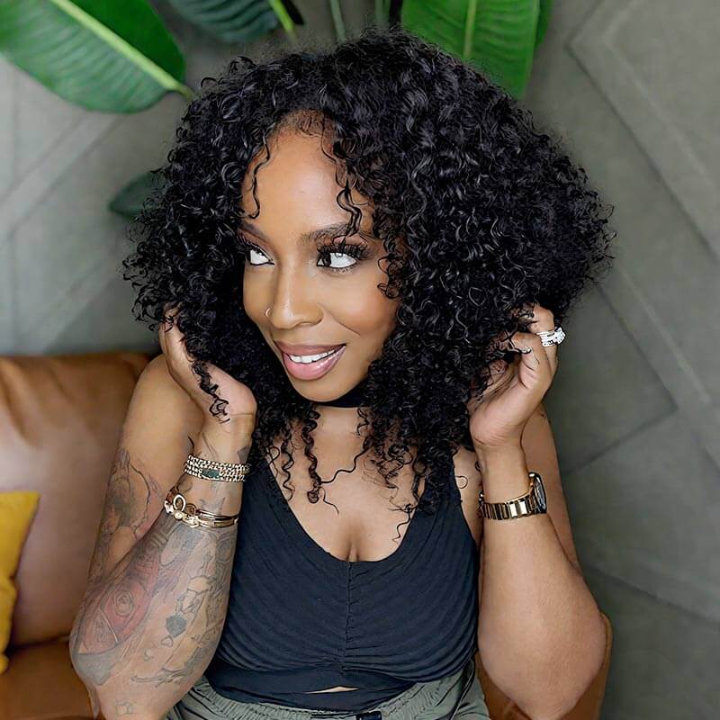 QVR Natural Black Small Kinky Curly Machine Made Feather Crochet Human Hair Extension