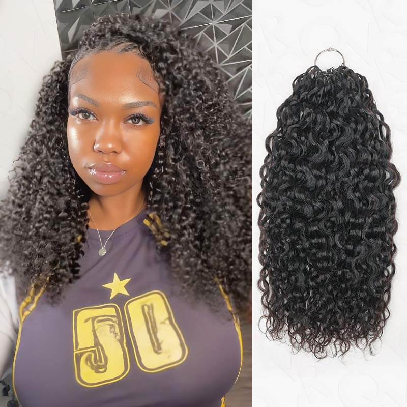 QVR Twist Curly Crochet Hair Natural Black Machine Made Feather Human Hair Extension