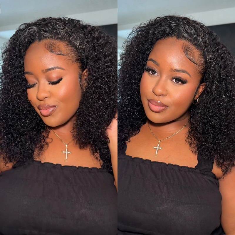 QVR Glueless Twist Curly Half Wig 250% Density Human Hair Wig Wear Go Flip Over Wig