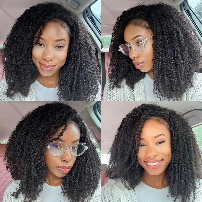 QVR Afro Kinky Curly Crochet Hair Machine Made Natural Black Feather Human Hair Extension