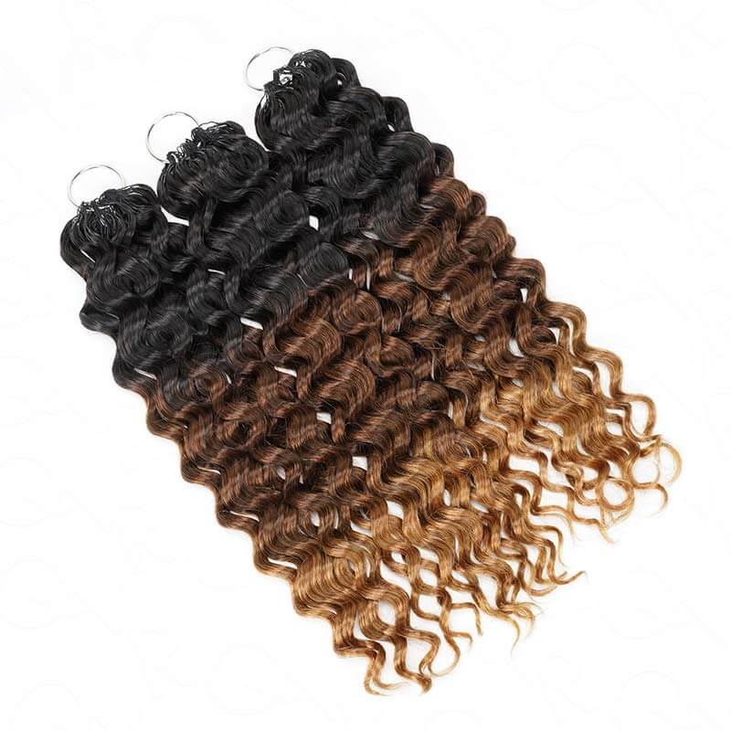 QVR Ombre #T1B/30/27 Water Wave Machine Made Feather Crochet Human Hair Extensions