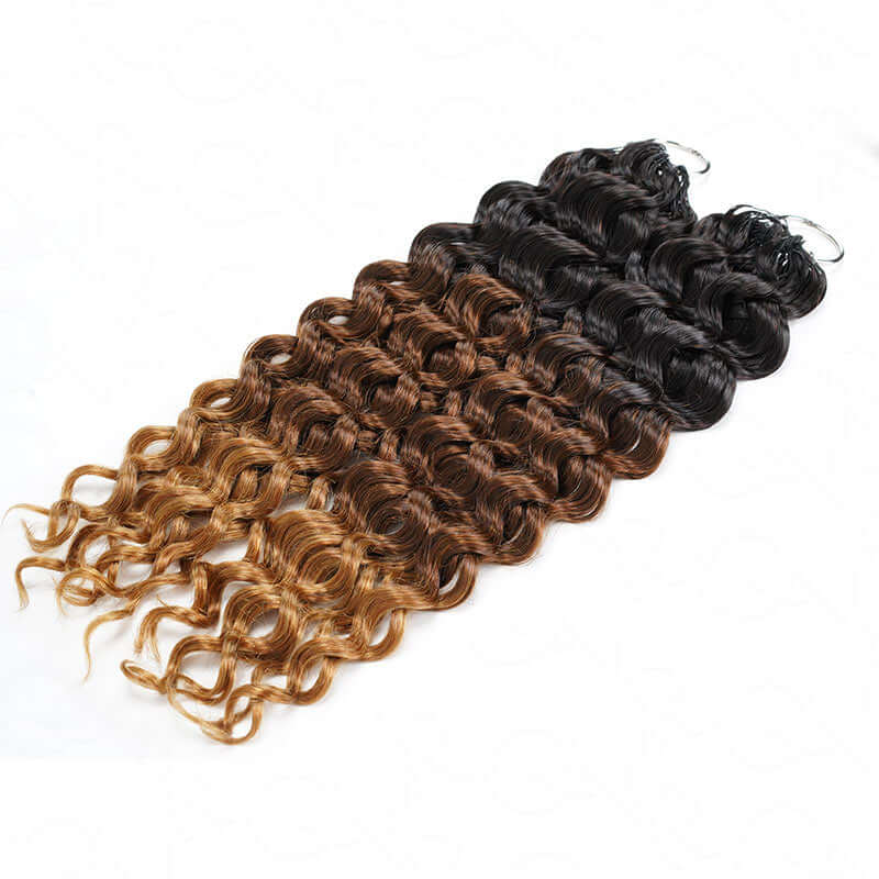 QVR Ombre #T1B/30/27 Water Wave Machine Made Feather Crochet Human Hair Extensions