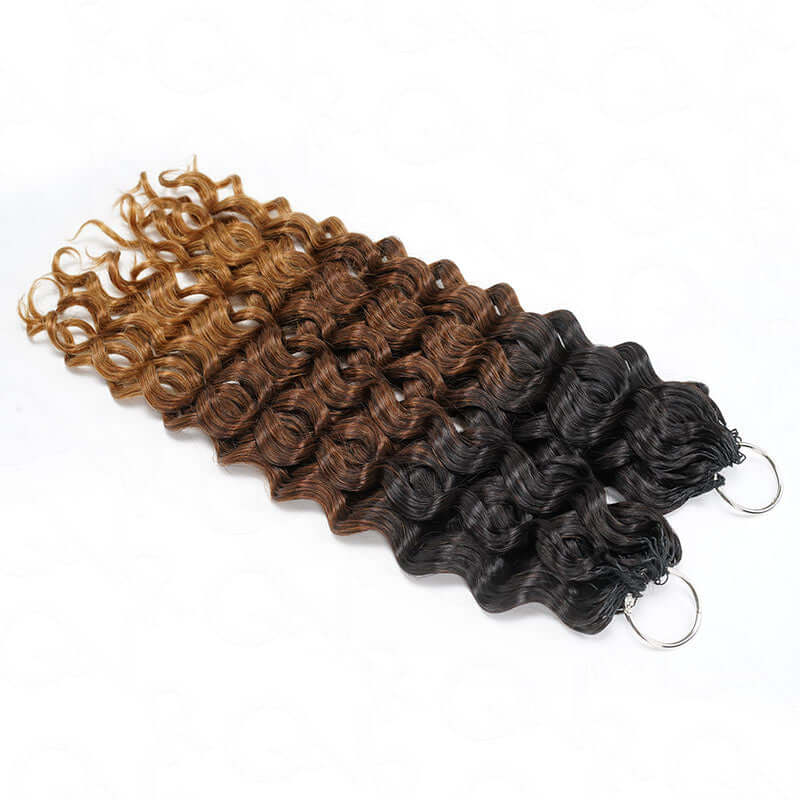 QVR Ombre #T1B/30/27 Water Wave Machine Made Feather Crochet Human Hair Extensions