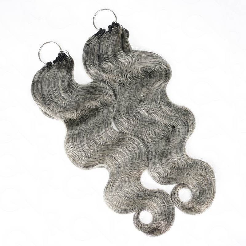QVR Salt&Pepper Crochet Hair Body Wave Machine Made Feather Human Hair Extension