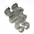 QVR Salt&Pepper Crochet Hair Body Wave Machine Made Feather Human Hair Extension
