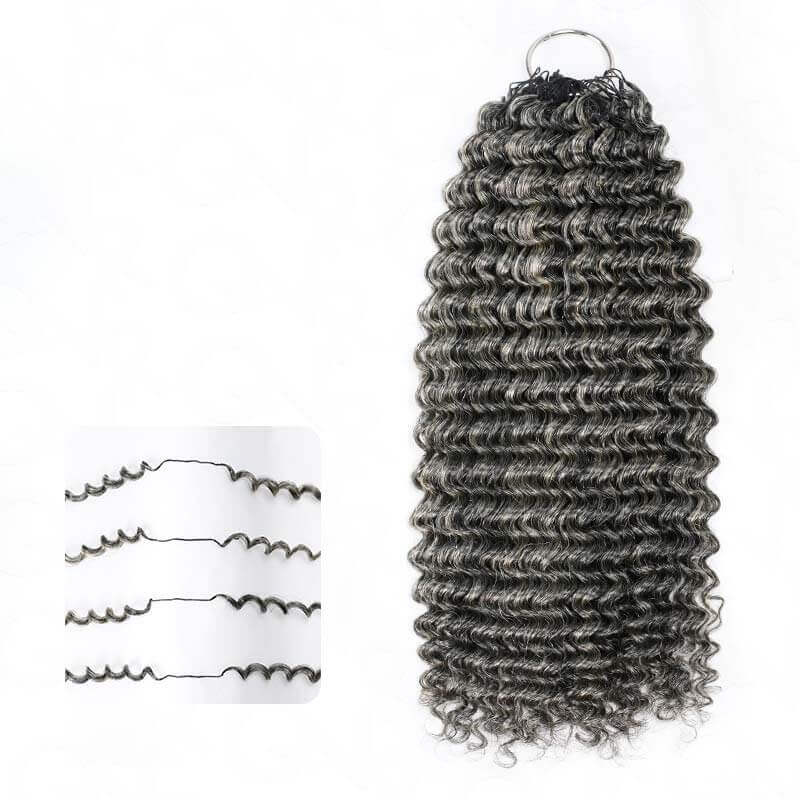 QVR Salt&Pepper Crochet Hair Small Kinky Curly Machine Made Feather Human Hair Extension