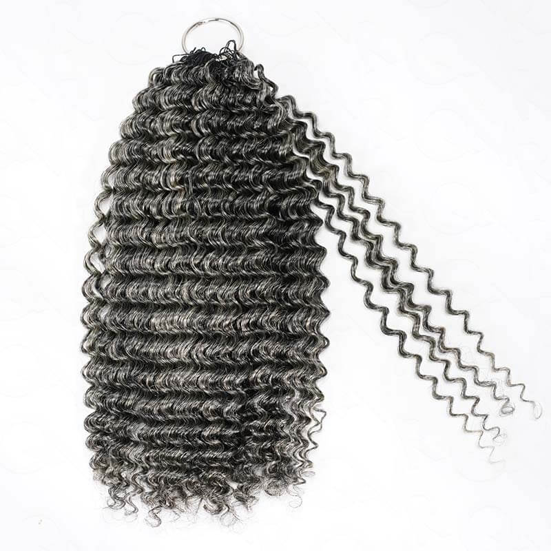 QVR Salt&Pepper Crochet Hair Small Kinky Curly Machine Made Feather Human Hair Extension