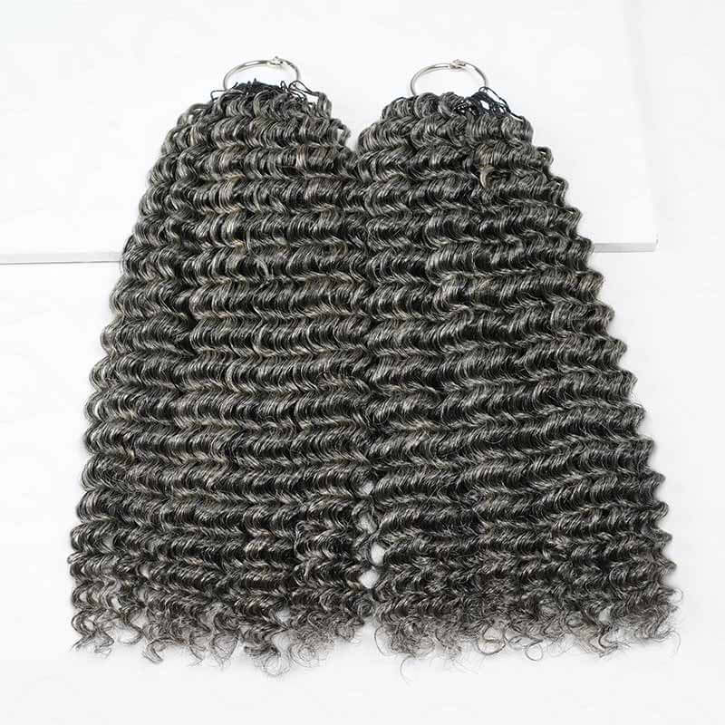 QVR Salt&Pepper Crochet Hair Small Kinky Curly Machine Made Feather Human Hair Extension
