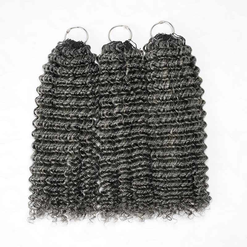QVR Salt&Pepper Crochet Hair Body Wave Machine Made Feather Human Hair Extension