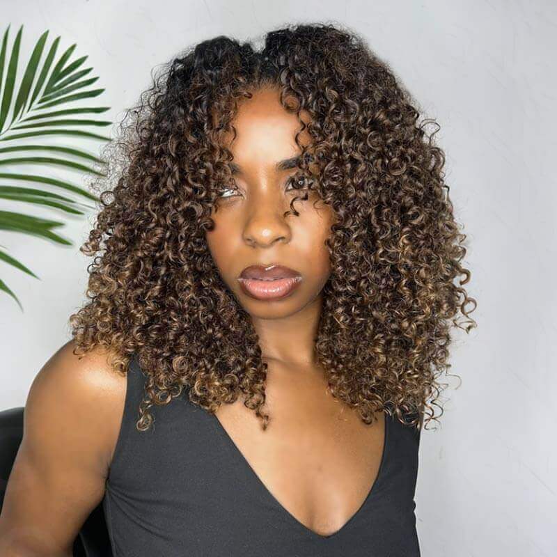 QVR Ombre #T1B/30/27 Small Kinky Curly Machine Made Feather Crochet Human Hair Extensions