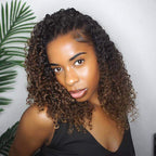 QVR Ombre #T1B/30/27 Small Kinky Curly Machine Made Feather Crochet Human Hair Extensions