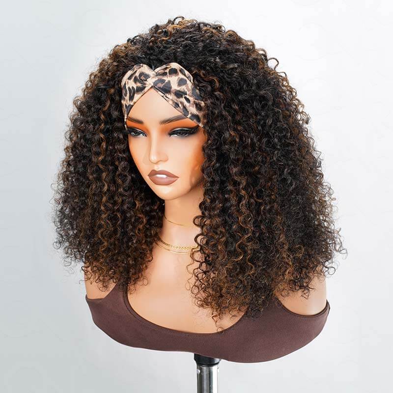 QVR Glueless Highlight Brown #1B/30 Twist Curly Half Wig 250% Density Human Hair Wig Wear Go Flip Over Wig