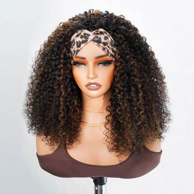QVR Glueless Kinky Straight Half Wig With Spiral Curl 250% Density Human Hair Wig Natural Black Wear Go Flip Over Wig