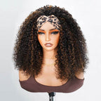 QVR Glueless Kinky Straight Half Wig With Spiral Curl 250% Density Human Hair Wig Natural Black Wear Go Flip Over Wig