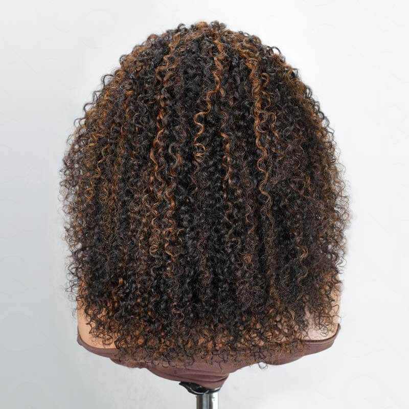 QVR Glueless Highlight Brown #1B/30 Twist Curly Half Wig 250% Density Human Hair Wig Wear Go Flip Over Wig
