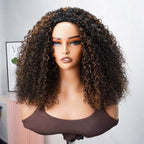 QVR Glueless Highlight Brown #1B/30 Twist Curly Half Wig 250% Density Human Hair Wig Wear Go Flip Over Wig