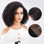 QVR Short Cut Curly Human Hair Minimalist Lace Glueless Side Part Wig
