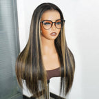 QVR Glueless Blonde Highlight Silky Straight 13x4 Pre-Cut Lace Frontal Wig Human Hair Wigs
