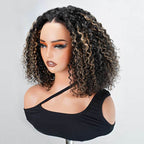 QVR Glueless Blonde Highlight Short Bob Wig Water Wave 5x5 Pre-cut Lace Closure Human Hair Wigs