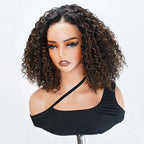 QVR Glueless Brown Highlight Short Bob Wig Deep Wave 5x5 Pre-cut Lace Closure Human Hair Wigs