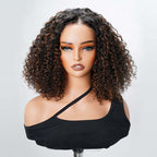 QVR Glueless Brown Highlight Short Bob Wig Deep Wave 5x5 Pre-cut Lace Closure Human Hair Wigs