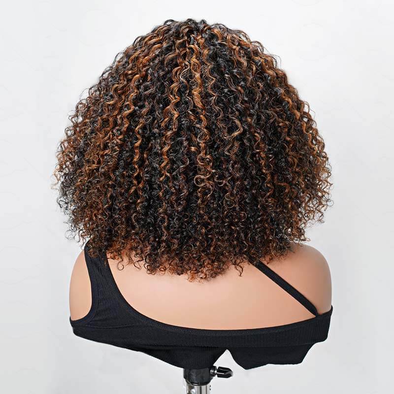 QVR Glueless Brown Highlight Short Bob Wig Deep Wave 5x5 Pre-cut Lace Closure Human Hair Wigs
