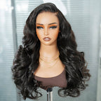 QVR Glueless Loose Body Wave 9x6 Pre-Cut Lace Frontal Wig Black Human Hair Wigs
