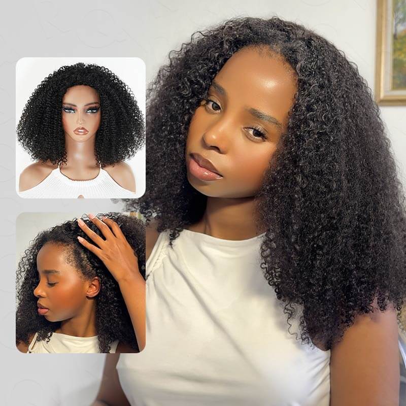 QVR Glueless Twist Curly Half Wig 250% Density Human Hair Wig Wear Go Flip Over Wig