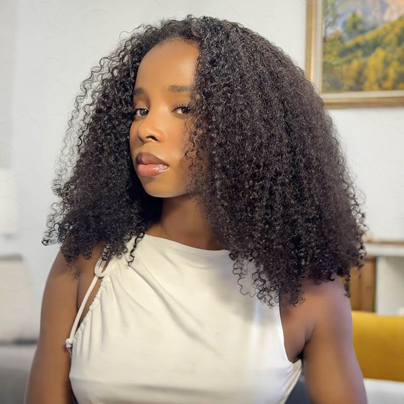 QVR Glueless Kinky Curly Half Wig 250% Density Human Hair Wig Wear Go Flip Over Wig