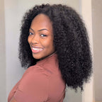 QVR Glueless Twist Curly Half Wig 250% Density Human Hair Wig Wear Go Flip Over Wig