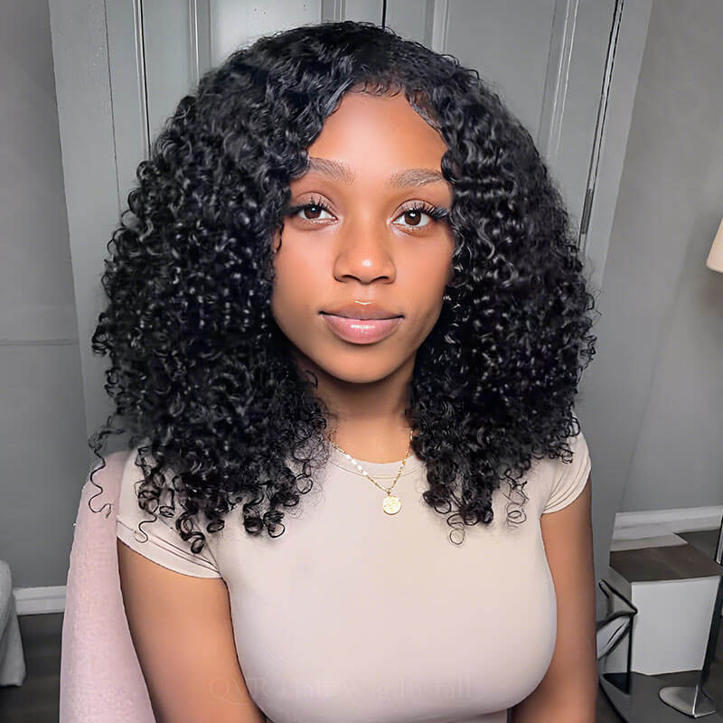 QVR Glueless Twist Curly Half Wig 250% Density Human Hair Wig Wear Go Flip Over Wig