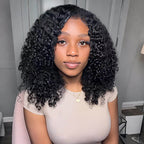 QVR Glueless Twist Curly Half Wig 250% Density Human Hair Wig Wear Go Flip Over Wig